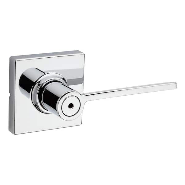 Kwikset Ladera Polished Chrome Bed and Bath Door Handle with Square Trim with Lock
