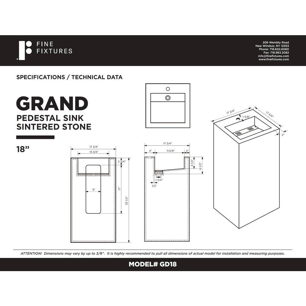 White Carrara Stone Square Pedestal Bathroom Sink