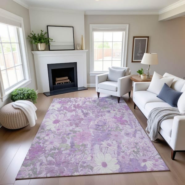 Mayfield Premium Machine Washable Abstract AMF1506 Lavender 3 ft. x 5 ft. Area Rug
