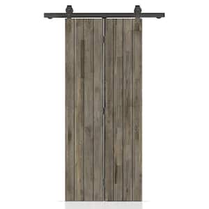24 in. x 84 in. Weather Gray Stained Wood Pine Bi-Fold Door with Sliding Hardware Kit