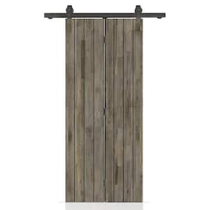 38 in. x 84 in. Weather Gray Stained Hollow Core Pine Wood Bi-fold Door with Sliding Hardware Kit