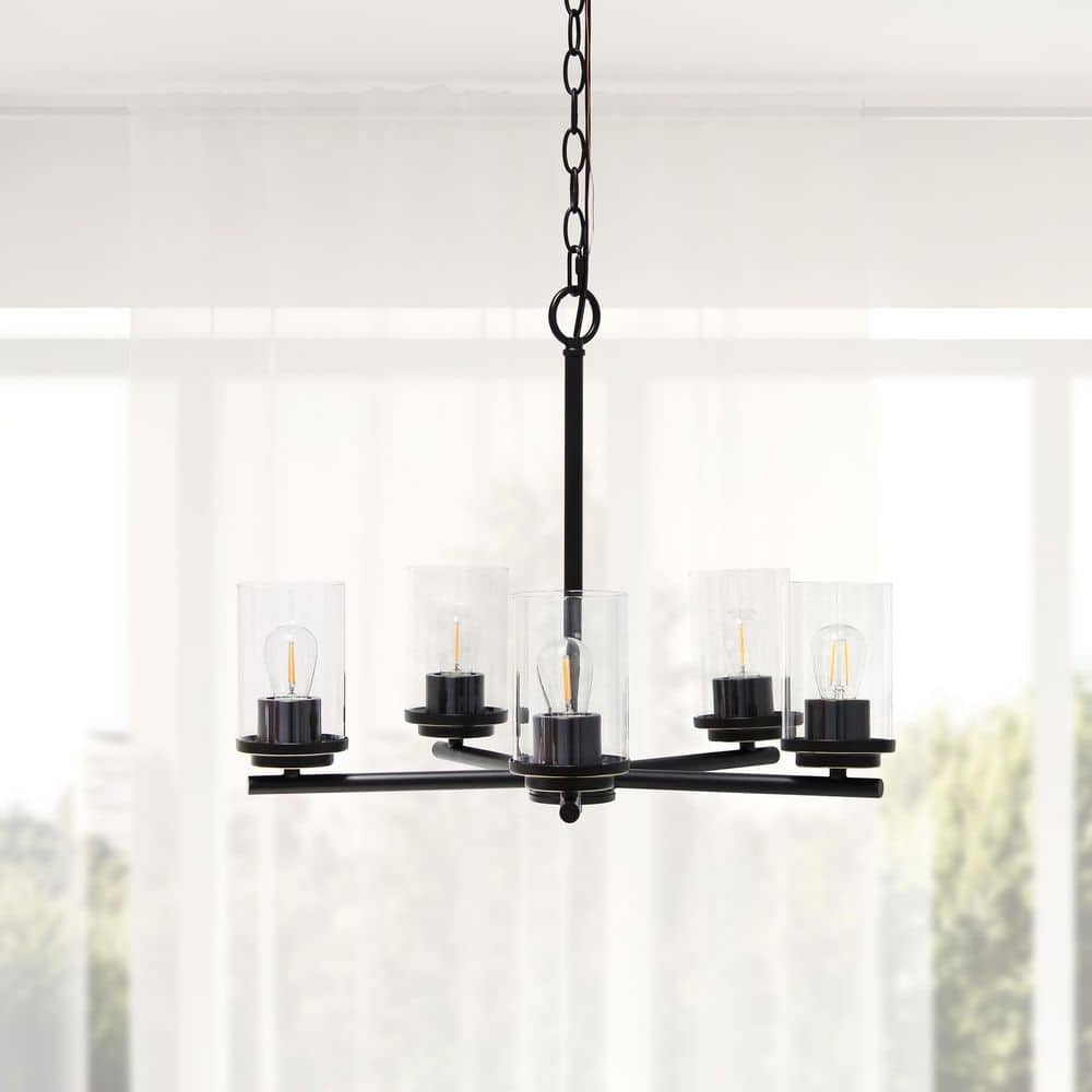 Elegant Restoration Bronze 5-Light Clear Glass Pendant Chandelier