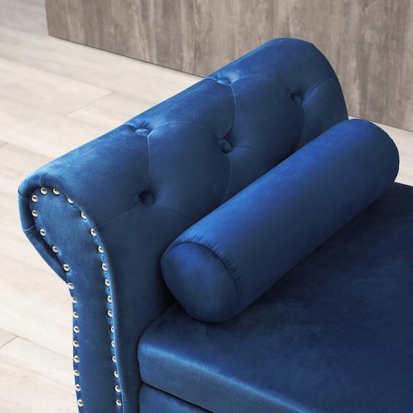 Blue Velvet Upholstered Ottoman 63 in. Bedroom Bench Tufted