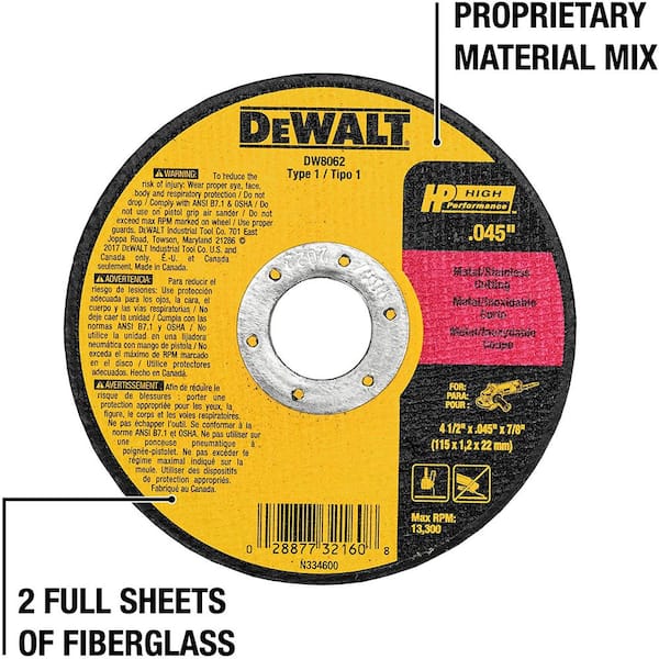 DEWALT 4-1/2 in. x 0.045 in. x 7/8 in. Metal and Stainless DEWALT 4-1/2 in. x 0.045 in. x 7/8 in. Metal and Stainless