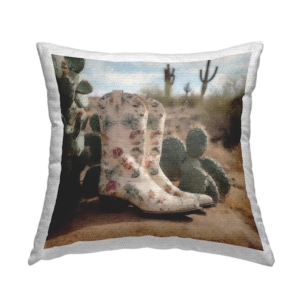 Stupell Industries Cowgirl Boots and Cactus Scenery Multi-Color Square Outdoor Throw Pillow