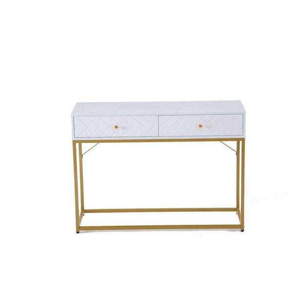 Tribesigns Catalin 44 in.White and Gold Standard Rectangle Wood Console Table with 2 Drawers
