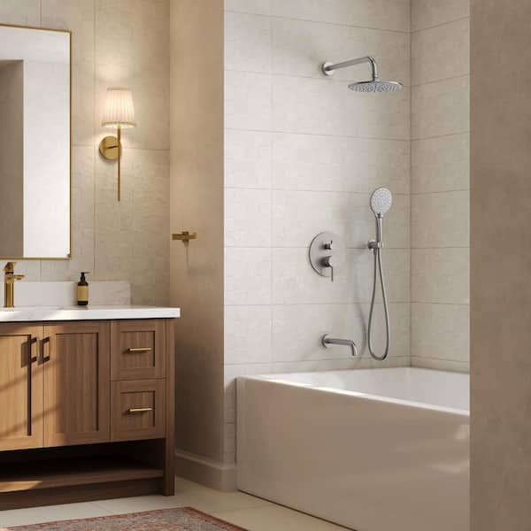 GRANDJOY 3-Spray Single-Handle Round Rain Dual Fixed Shower