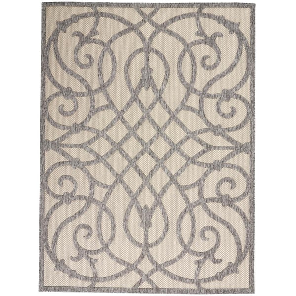 Home Decorators Collection Palamos Cream Gray 5 ft. x 7 ft. Geometric Contemporary Indoor/Outdoor Patio Area Rug
