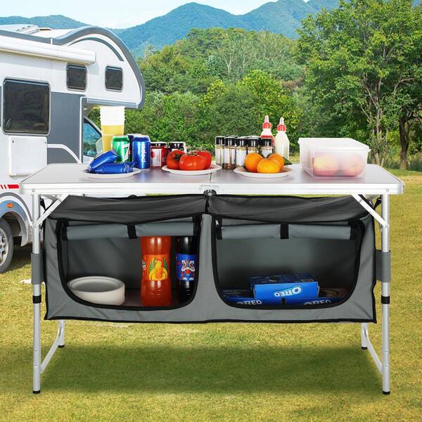 SKYSHALO Camping Kitchen Table, MDF Camping Table, 3 SKYSHALO Camping Kitchen Table, MDF Camping Table, 3