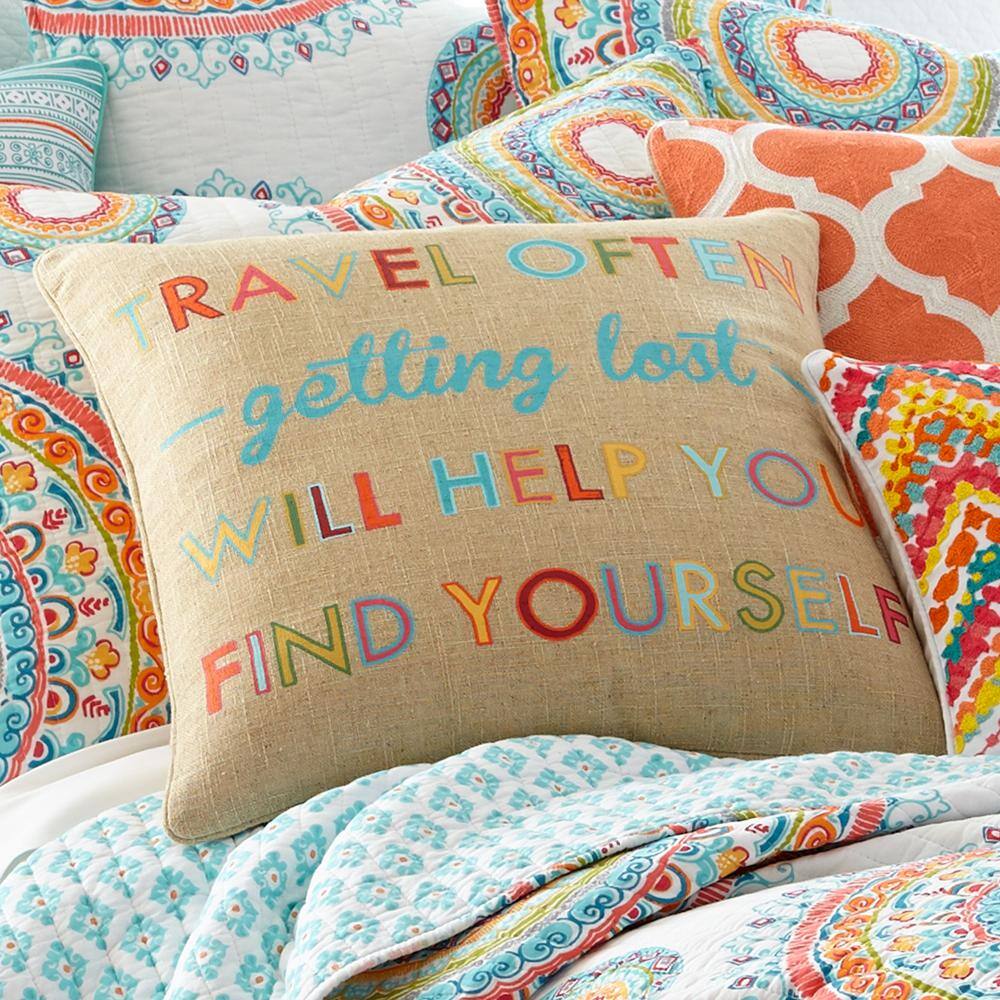 Mayla Multicolor Burlap Inspirational Throw Pillow 20x20