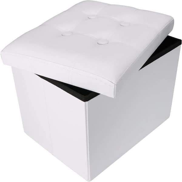 ITOPFOX Modern White Wood Outdoor Ottoman with Cushion