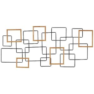 Metal Black Overlapping Wire Square Geometric Wall Decor with Gold Accents