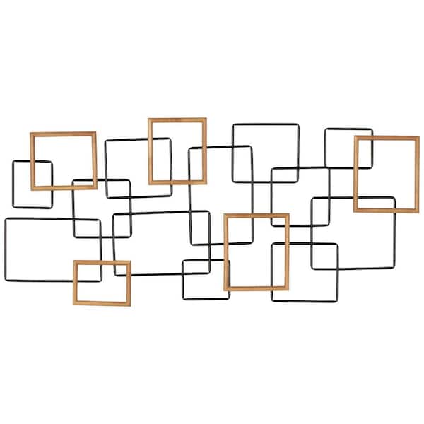 Litton Lane Metal Black Overlapping Wire Square Geometric Wall Decor with Gold Accents