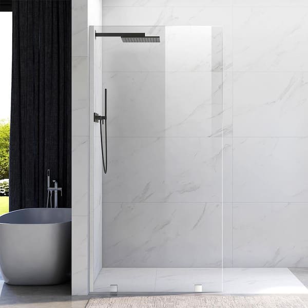 UKH07B 40-1/2 in. W x 80 in. H U-Channel Frameless Fixed Shower Door Panel in Brushed Nickel, 3/8 in. Clear Glass
