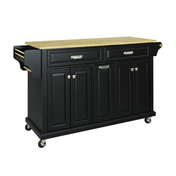 Unbranded Black Cambridge Natural Wood Top 60.5 in. Kitchen Island with Storage