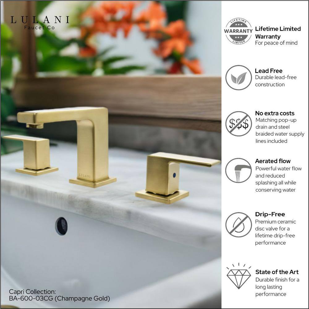 Capri Premium Champagne Gold 8" Widespread Two-Handle Bathroom Faucet