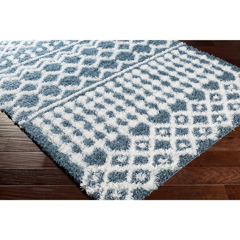 Denim and White Moroccan Shag Rectangular Area Rug