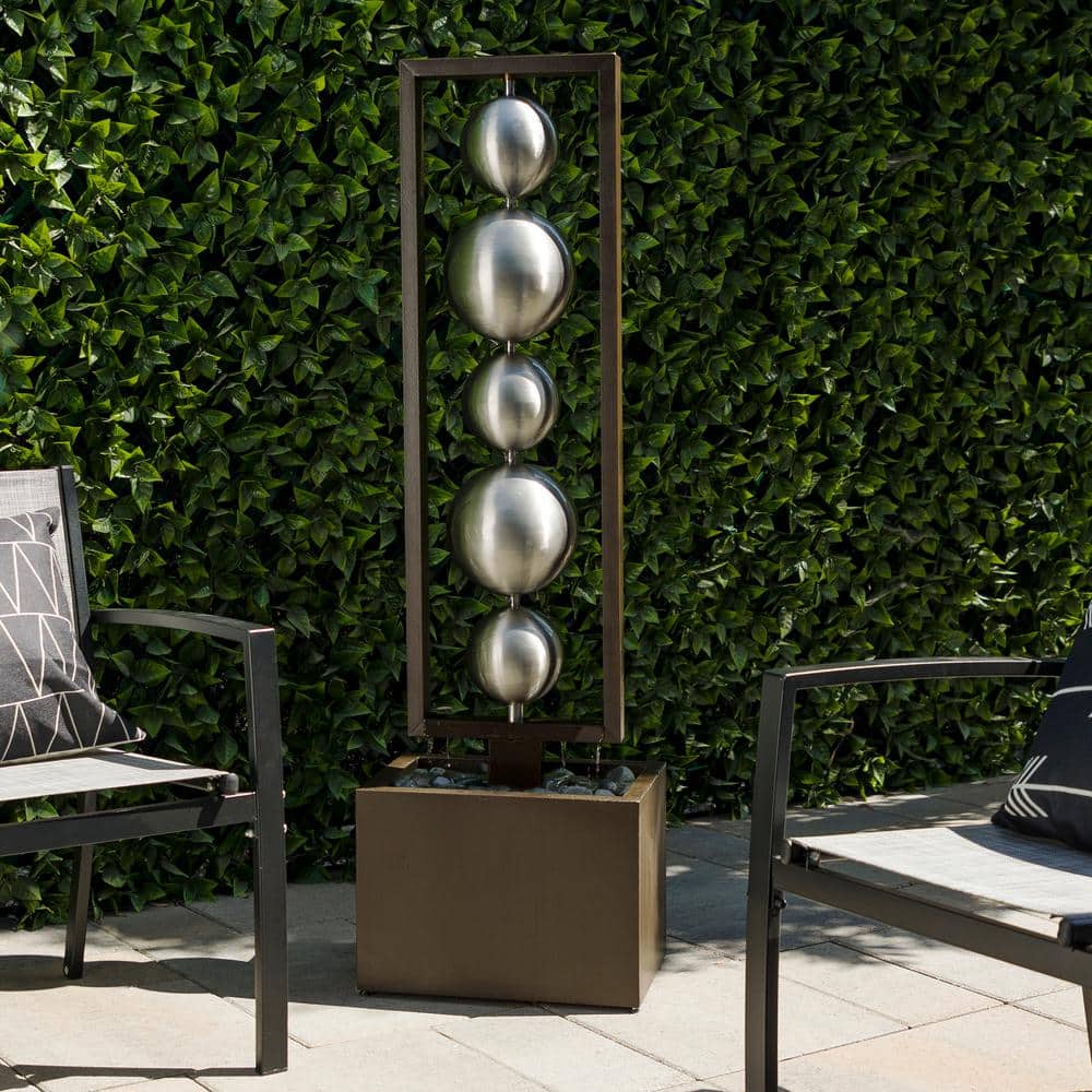 55" Silver and Brown Stainless Steel Column Fountain