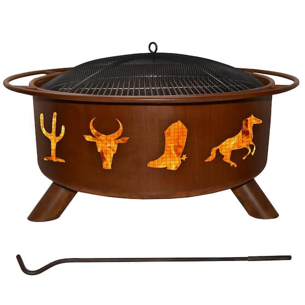 Round Steel Wood Burning Fire Pit, Cowboy Grill And Fire Pit