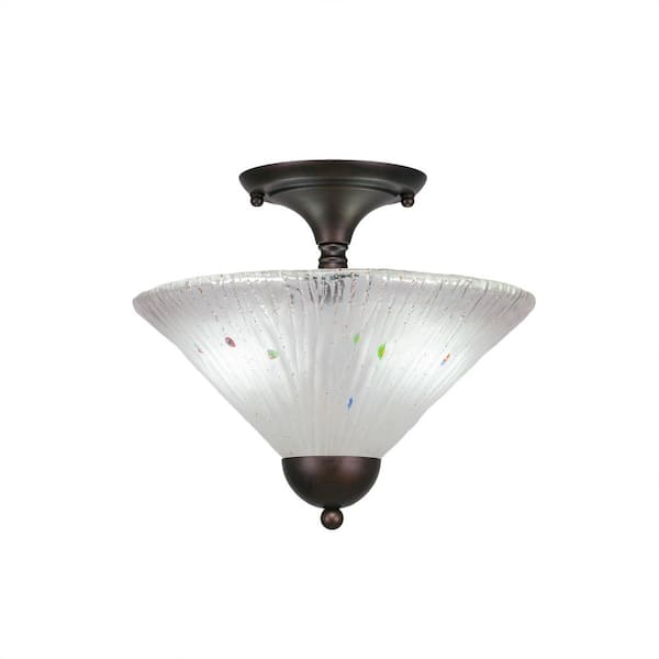 Unbranded Bristol 11.25 in. 2-Light Bronze Semi-Flush with 12 in. Frosted Crystal Glass Shade No Bulbs Included