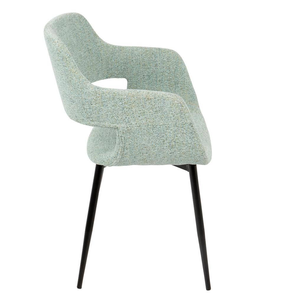 Light Green Upholstered Mid Century Modern Arm Chair with Metal Legs