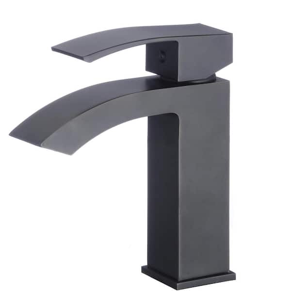 Unbranded Roxy Single Handle High Arc Deck Mount Bathroom Faucet with Deckplate Included in Black 3.4 in. W 16GS-28814