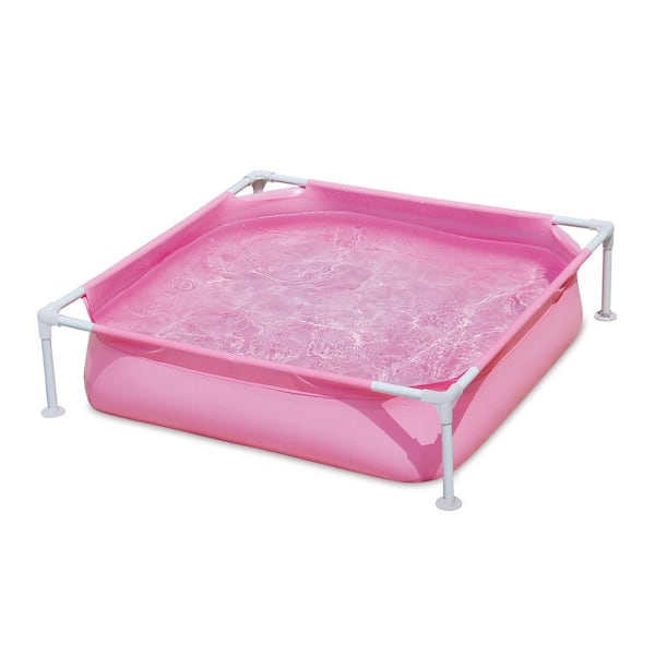 Summer Waves Small Plastic Frame 4 ft. x 4 ft. x 12 in. Kiddie Swimming Pool, Pink