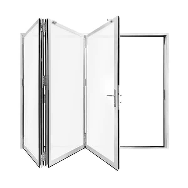 96 in. x 96 in. White Right to Left/Outswing Aluminum Folding Patio Door with Double Tempered Low-E Glass and Lock Set
