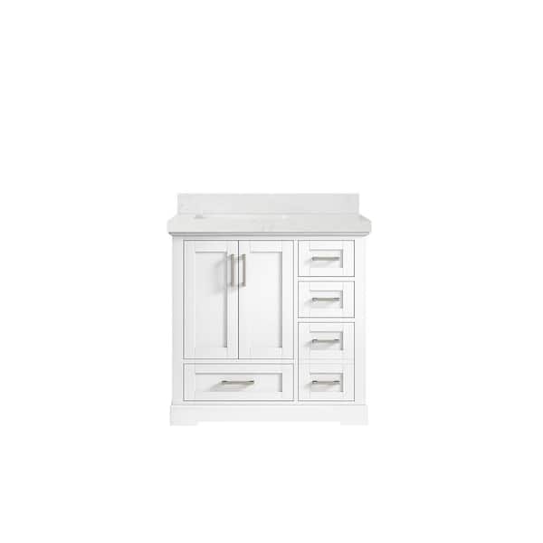 Willow Collections Boston 36 in. W x 22 in. D x 36 in. H Left Offset Sink Bath Vanity in White with 2 in. Empira Quartz Top