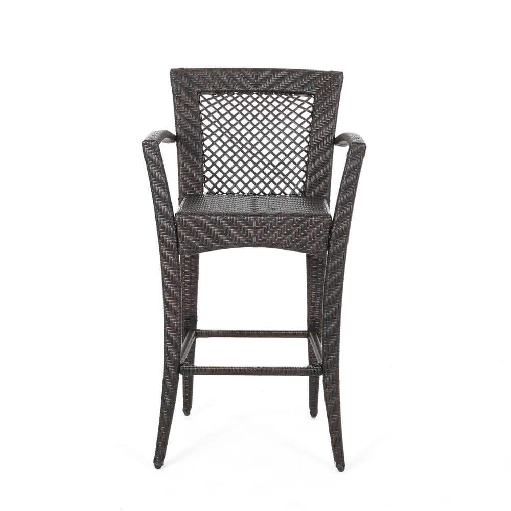 Megan 46" Dark Brown Wicker Outdoor Barstool Set