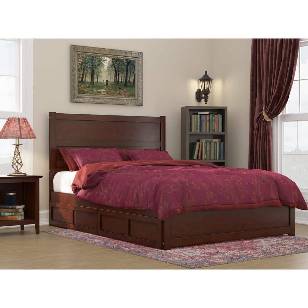 Walnut Wood Queen Platform Bed with Storage Drawers