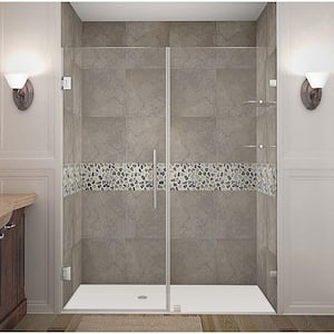 Nautis GS 61 in. x 72 in. Completely Frameless Hinged Shower Door with Glass Shelves in Stainless Steel