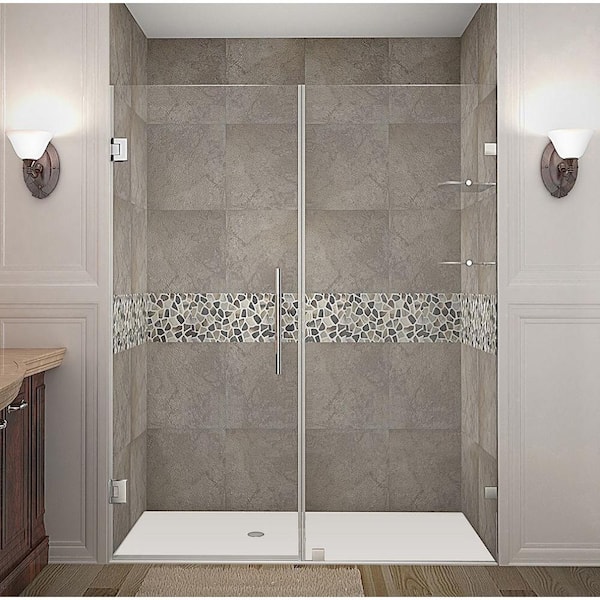 Aston Nautis GS 61 in. x 72 in. Completely Frameless Hinged Shower Door with Glass Shelves in Stainless Steel