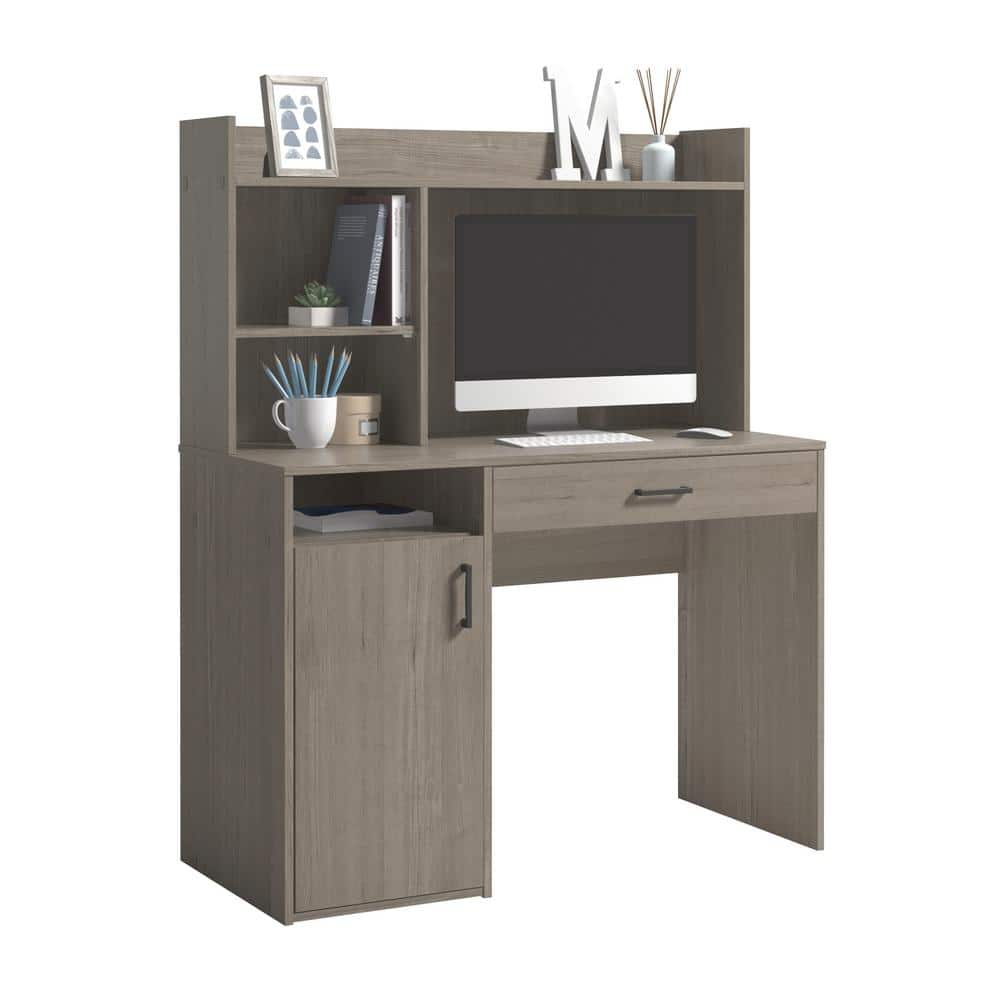 Silver Sycamore Wood Desk with Hutch and Drawer