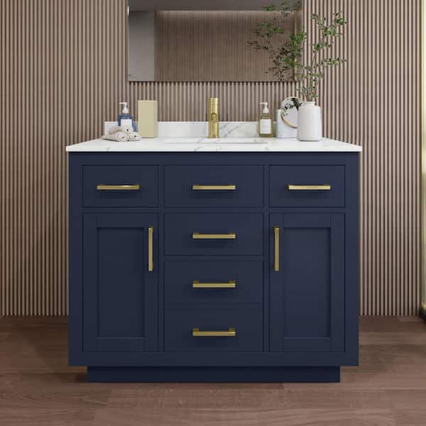 Beckett TK 42 in. W x 22 in. D x 35 in. H Single Bath Vanity in Dark Blue with Giotto Quartz Top