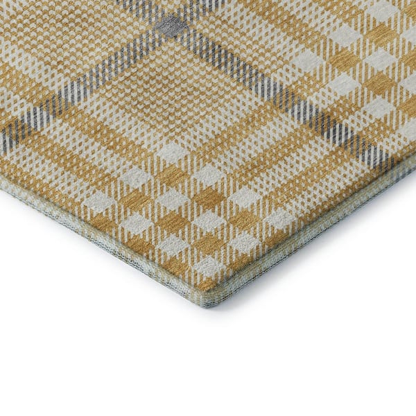 Mayfield Premium Machine Washable Abstract AMF1054 Gold 8 ft. x 8 ft. Round Rug