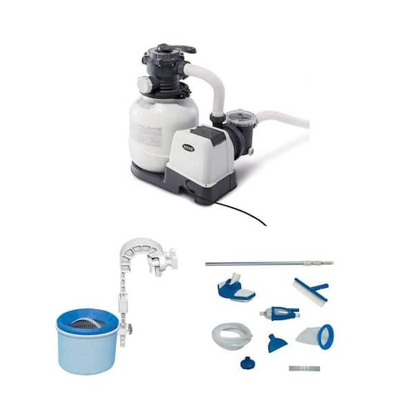 Intex 2100 GPH Sand Filter Pump, Deluxe Pool Maintenance Kit, and Pool Skimmer, Single Speed