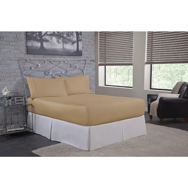 4-Piece Fawn Solid 500TC Cotton Blend Full Sheet Set
