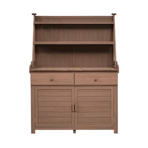 46 in. W x 65 in. H Brown Outdoor Garden Potting Bench Table, Fir Wood Workstation with Storage Shelf Drawer and Cabinet