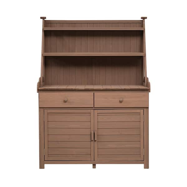 Unbranded 46 in. W x 65 in. H Brown Outdoor Garden Potting Bench Table, Fir Wood Workstation with Storage Shelf Drawer and Cabinet