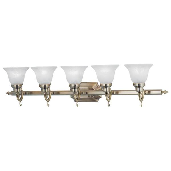 Livex Lighting 5-Light Antique Brass Bath Light with White Alabaster Glass