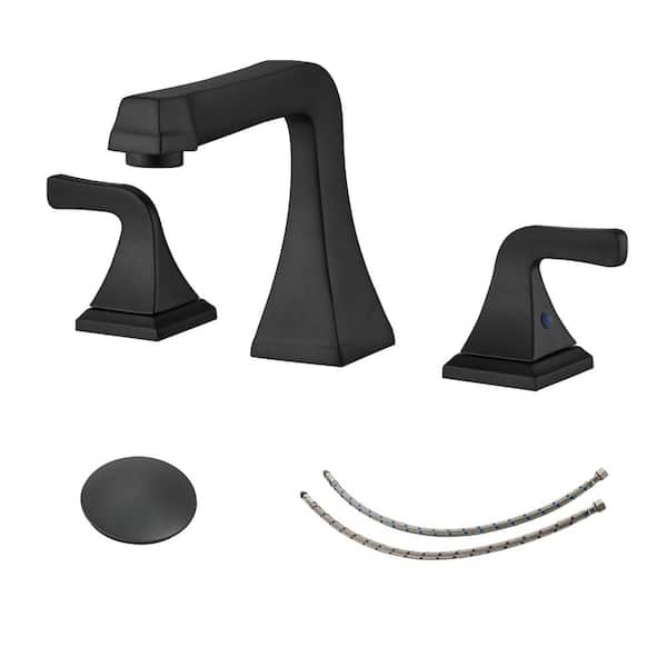 8 in. Widespread Double Handle Bathroom Faucet With Pop-up Drain Assembly in Matte Black