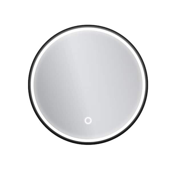 Black 24 in. W x 24 in. H Farmhose Round Iron Framed Mirror Wall Mirror Vanity Mirror