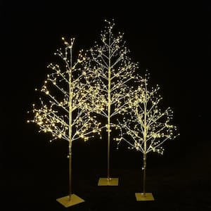 6 ft. Starlit Artificial Christmas Tree Collection, (4 ft. 5 ft., 6 ft.) Silver and Warm White Lights (3-Pack )