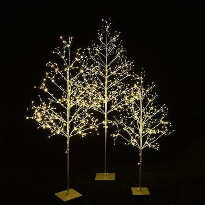 6 ft. Starlit Artificial Christmas Tree Collection, (4 ft. 5 ft., 6 ft.) Silver and Warm White Lights (3-Pack )