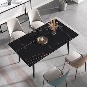 63 in. Black Sintered Stone Tabletop with 4 Black Metal Legs Dining Table (Seats 6)