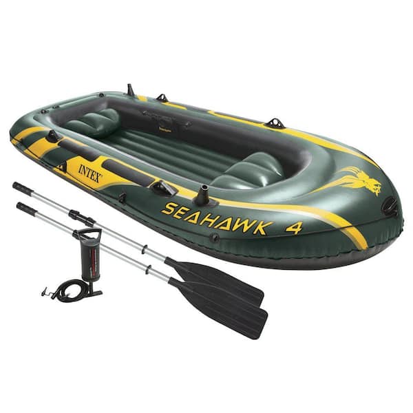 Intex Seahawk 4 Inflatable 4 Person Floating Boat Raft Set with Oars and Air Pump