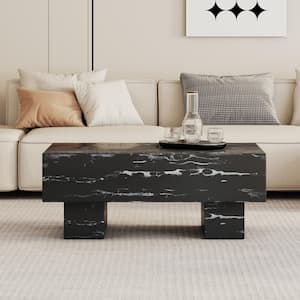 43.3 in. Modern Faux Marble Black Rectangular Coffee Table with White Texture for living rooms