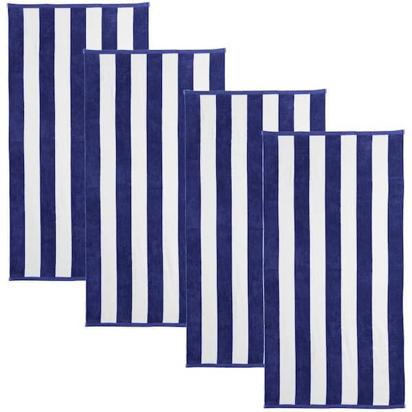 Navy 100% Cotton Cabana 4-Pack Oversized Beach and Pool Towels