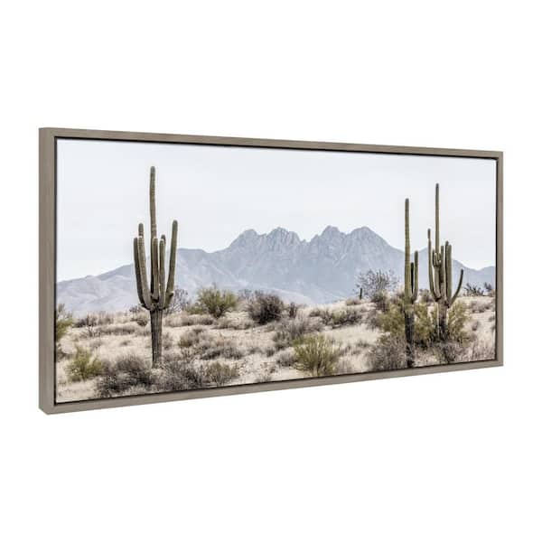 Kate and Laurel Sylvie Tall Saguaro Cacti Desert Mountain by the Creative Bunch Studio Framed Art Print 18 in. x 40 in.
